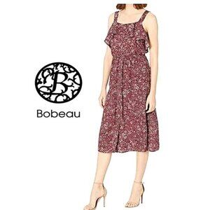 NWT!! BOBEAU - Burgundy sleeveless front ruffle floral dress